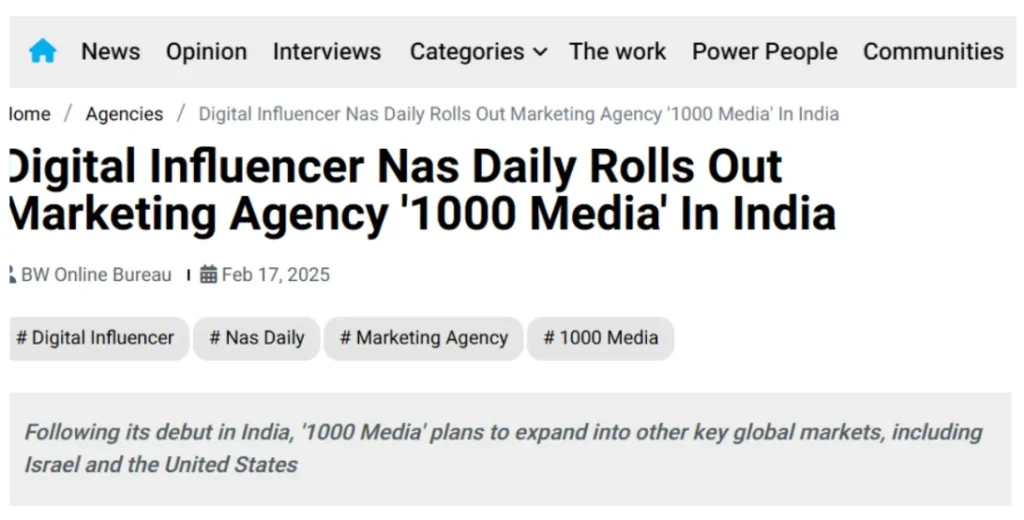 Nas Daily 1000 Media PR Launch Agency Mediagraphicspr