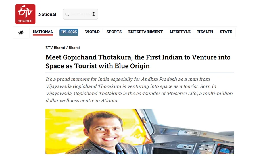 Gopichand Thotakura, Space Tourist PR Agency Mediagraphicspr