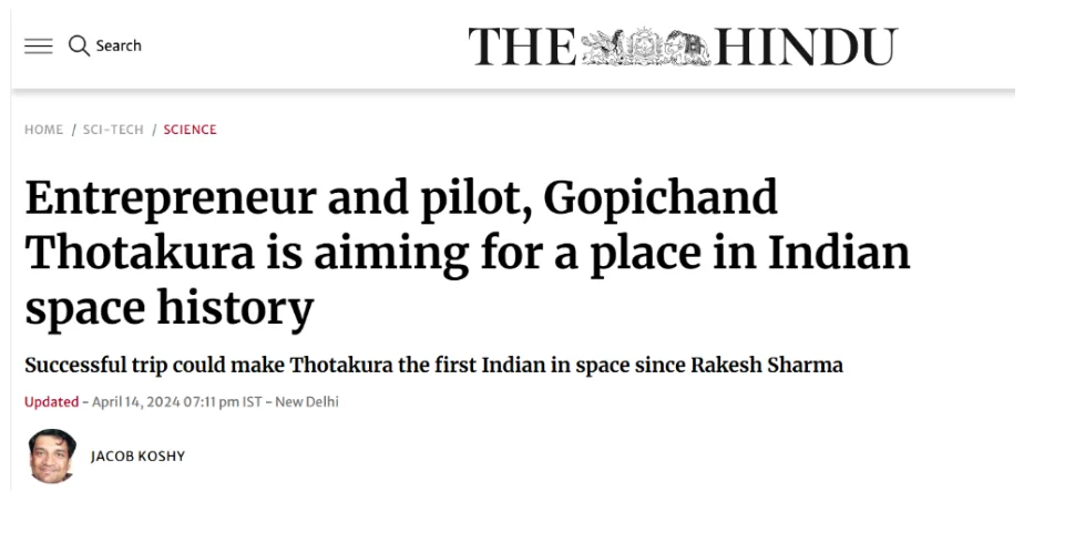 Gopichand Thotakura, Space Tourist PR Agency Mediagraphicspr
