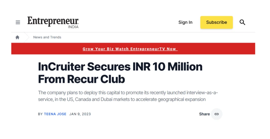 InCruiter AI Interview Software PR Agency Mediagraphicspr
