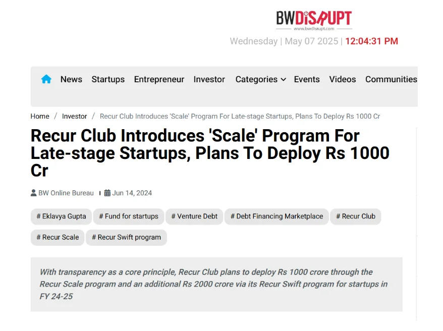 Recur Club Scale Announcement PR Agency Mediagraphicspr