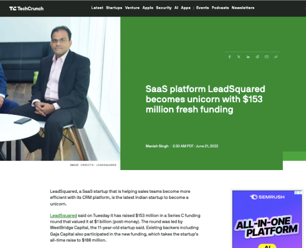 TechCrunch Leadsquared PR